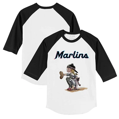 Toddler Tiny Turnip White/Black Miami Marlins Kate 3/4-Sleeve Raglan T-Shirt