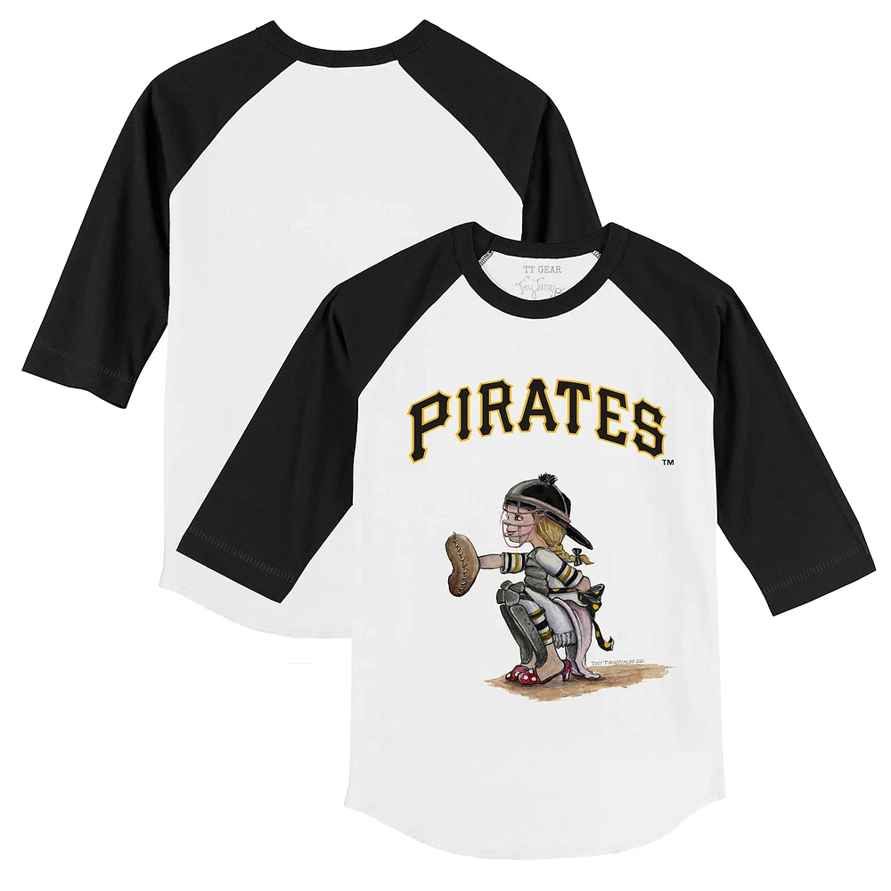 Toddler Tiny Turnip White/Black Pittsburgh Pirates Kate 3/4-Sleeve Raglan T-Shirt