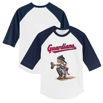 Toddler Tiny Turnip White/Navy Cleveland Guardians Kate 3/4-Sleeve Raglan T-Shirt