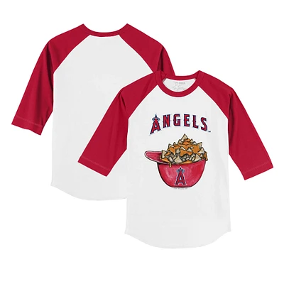 Toddler Tiny Turnip White/Red Los Angeles Angels Nacho Helmet 3/4-Sleeve Raglan T-Shirt