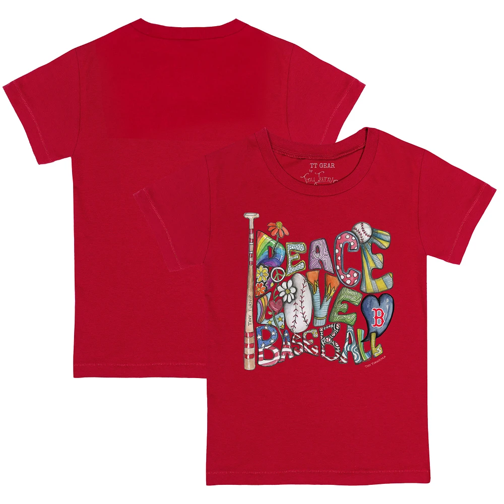 Toddler Tiny Turnip Red Boston Sox Peace Love Baseball T-Shirt