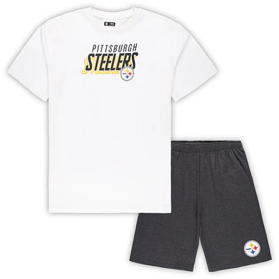 Men's Concepts Sport White/Charcoal Pittsburgh Steelers Big & Tall T-Shirt and Shorts Set