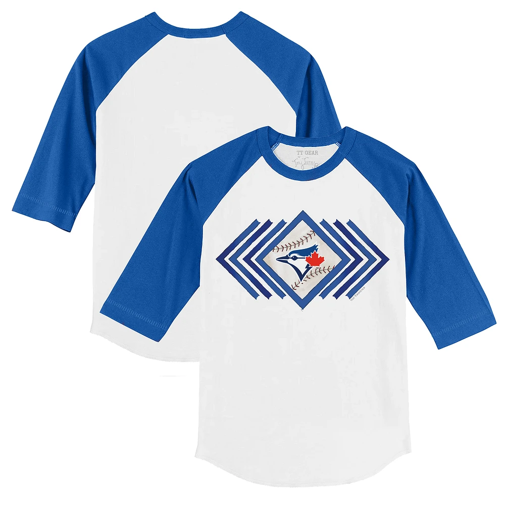 Toddler Tiny Turnip White/Royal Toronto Blue Jays Prism Arrows 3/4-Sleeve Raglan T-Shirt