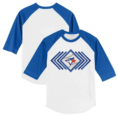 Toddler Tiny Turnip White/Royal Toronto Blue Jays Prism Arrows 3/4-Sleeve Raglan T-Shirt