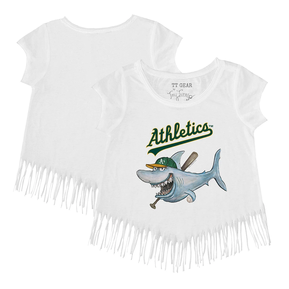 Girls Toddler Tiny Turnip White Athletics Shark Fringe T-Shirt