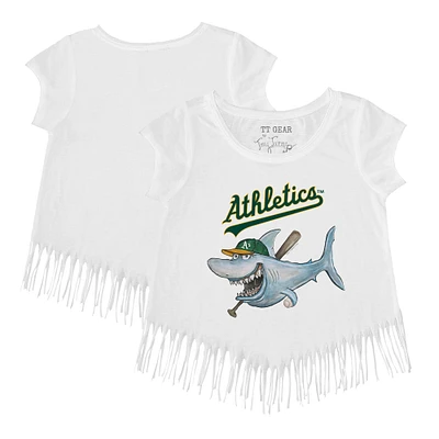 Girls Toddler Tiny Turnip White Athletics Shark Fringe T-Shirt