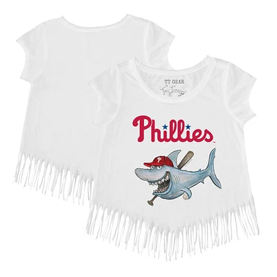 Girls Toddler Tiny Turnip White Philadelphia Phillies Shark Fringe T-Shirt