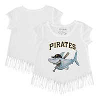 Girls Toddler Tiny Turnip White Pittsburgh Pirates Shark Fringe T-Shirt
