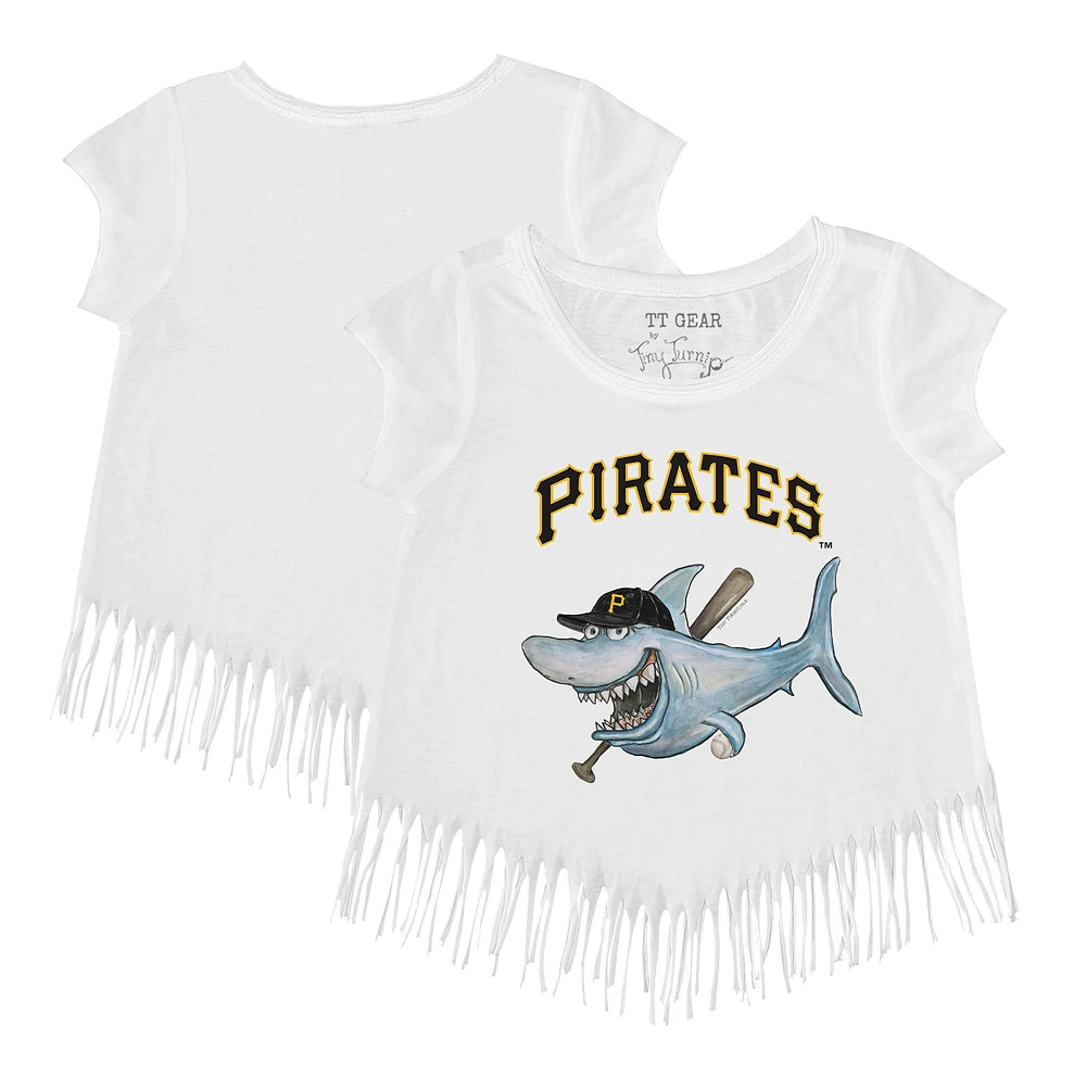 Girls Toddler Tiny Turnip White Pittsburgh Pirates Shark Fringe T-Shirt