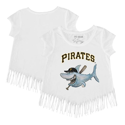 Girls Toddler Tiny Turnip White Pittsburgh Pirates Shark Fringe T-Shirt