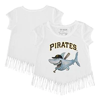 Girls Toddler Tiny Turnip White Pittsburgh Pirates Shark Fringe T-Shirt