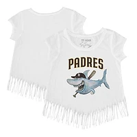 Girls Toddler Tiny Turnip White San Diego Padres Shark Fringe T-Shirt