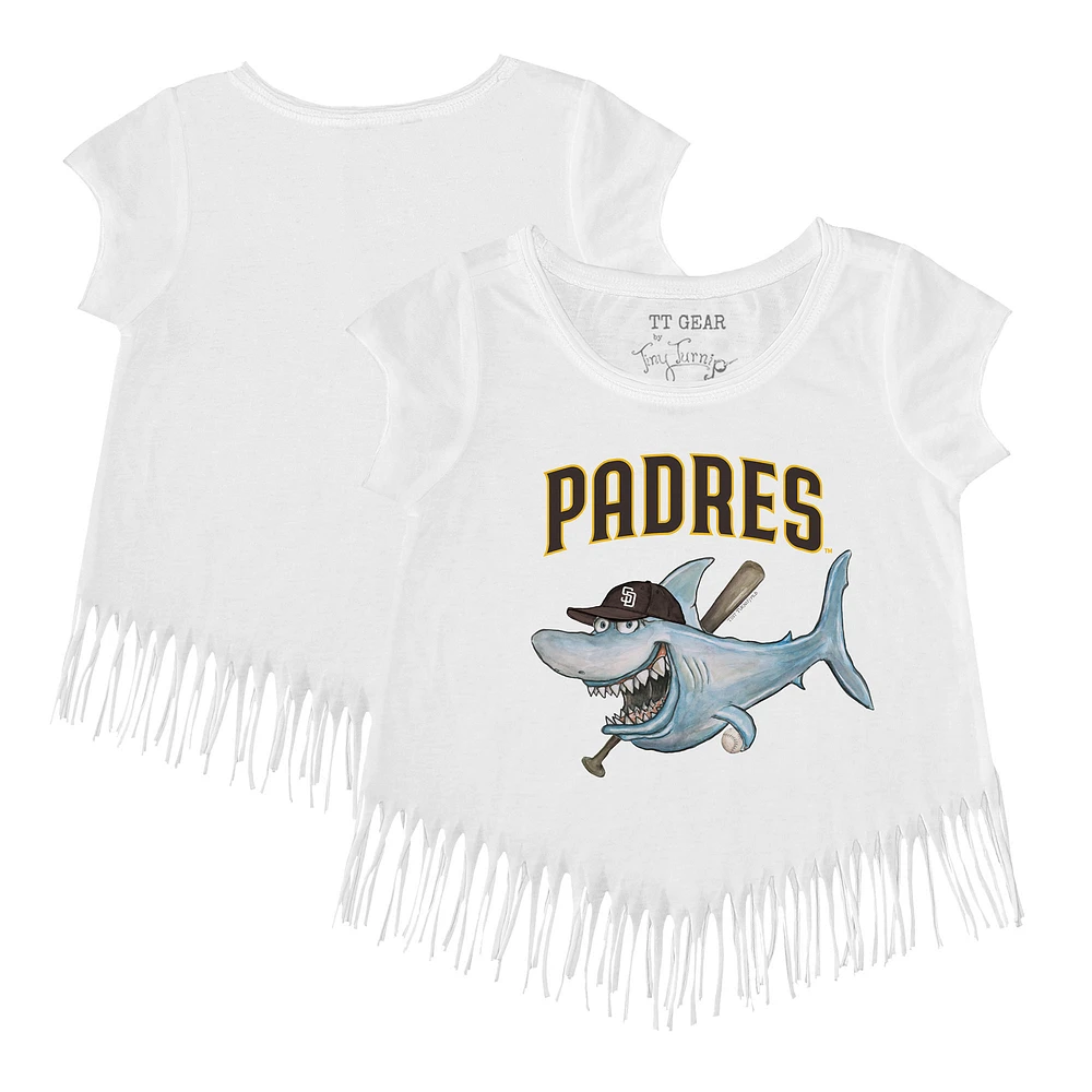 Girls Toddler Tiny Turnip White San Diego Padres Shark Fringe T-Shirt