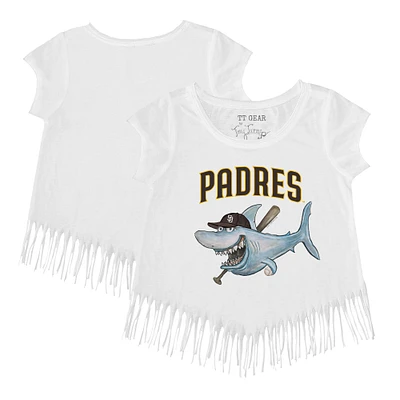 Girls Toddler Tiny Turnip White San Diego Padres Shark Fringe T-Shirt