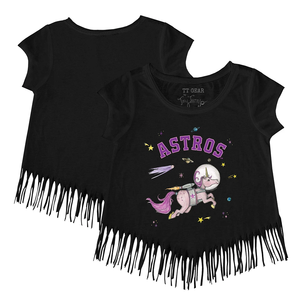 Girls Toddler Tiny Turnip Black Houston Astros Space Unicorn Fringe T-Shirt