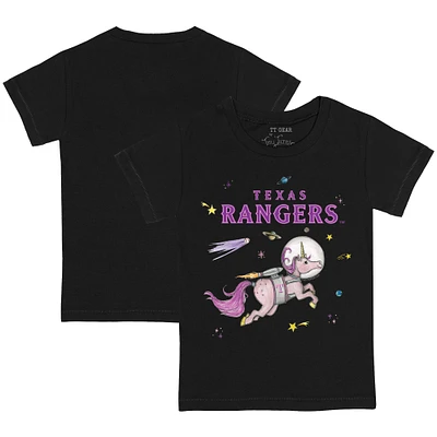 Toddler Tiny Turnip Black Texas Rangers Space Unicorn T-Shirt