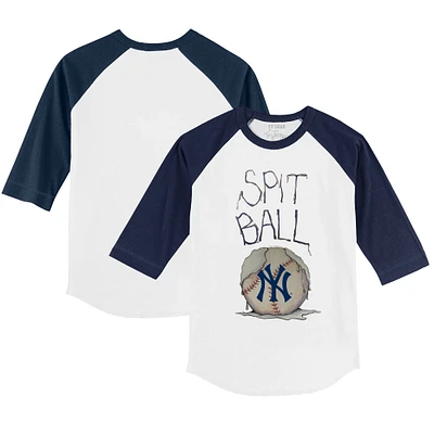 Toddler Tiny Turnip White/Navy New York Yankees Spit Ball 3/4-Sleeve Raglan T-Shirt