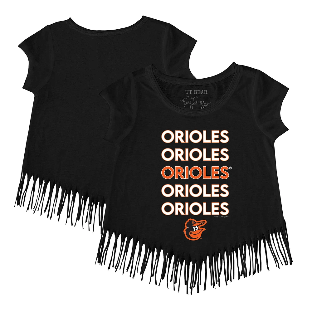 Girls Toddler Tiny Turnip Black Baltimore Orioles Stacked Fringe T-Shirt