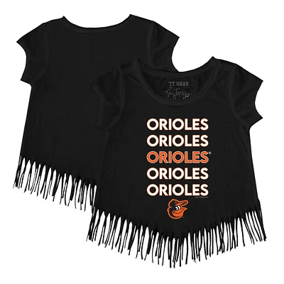 Girls Toddler Tiny Turnip Black Baltimore Orioles Stacked Fringe T-Shirt