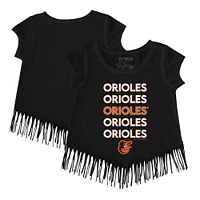 Girls Toddler Tiny Turnip Black Baltimore Orioles Stacked Fringe T-Shirt