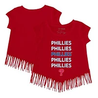 Girls Toddler Tiny Turnip Red Philadelphia Phillies Stacked Fringe T-Shirt