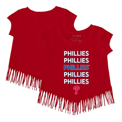 Girls Toddler Tiny Turnip Red Philadelphia Phillies Stacked Fringe T-Shirt