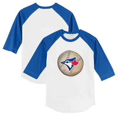 Toddler Tiny Turnip White/Royal Toronto Blue Jays Stitched Baseball 3/4-Sleeve Raglan T-Shirt