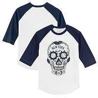 Toddler Tiny Turnip White/Navy New York Yankees Sugar Skull 3/4-Sleeve Raglan T-Shirt
