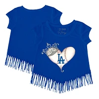 Girls Toddler Tiny Turnip Royal Los Angeles Dodgers Tiara Heart Fringe T-Shirt