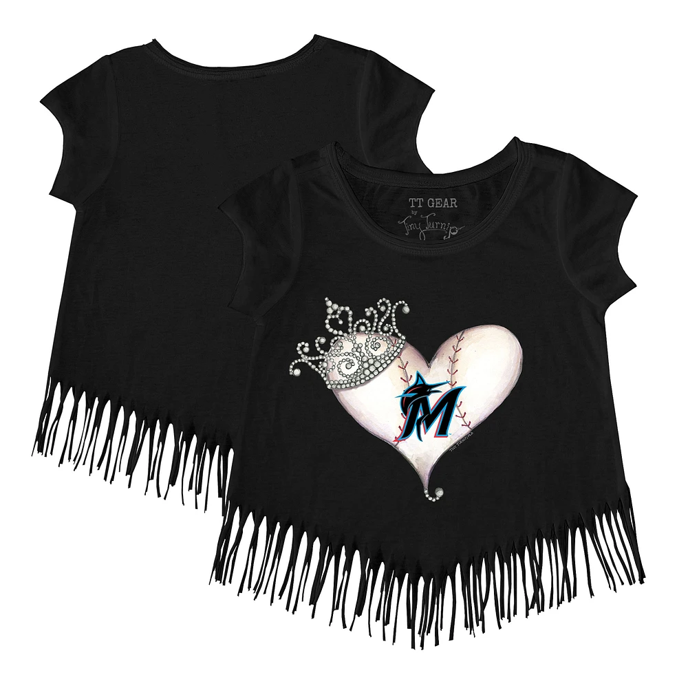 Girls Toddler Tiny Turnip Black Miami Marlins Tiara Heart Fringe T-Shirt