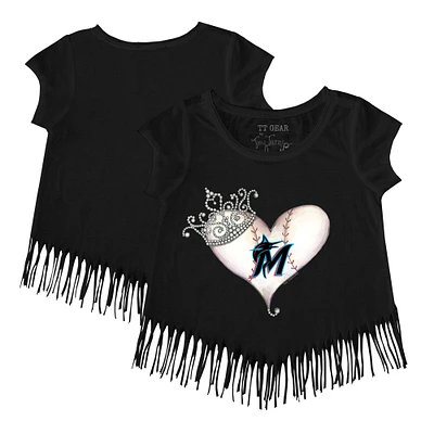 Girls Toddler Tiny Turnip Black Miami Marlins Tiara Heart Fringe T-Shirt