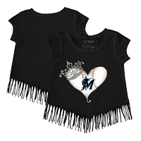 Girls Toddler Tiny Turnip Black Miami Marlins Tiara Heart Fringe T-Shirt