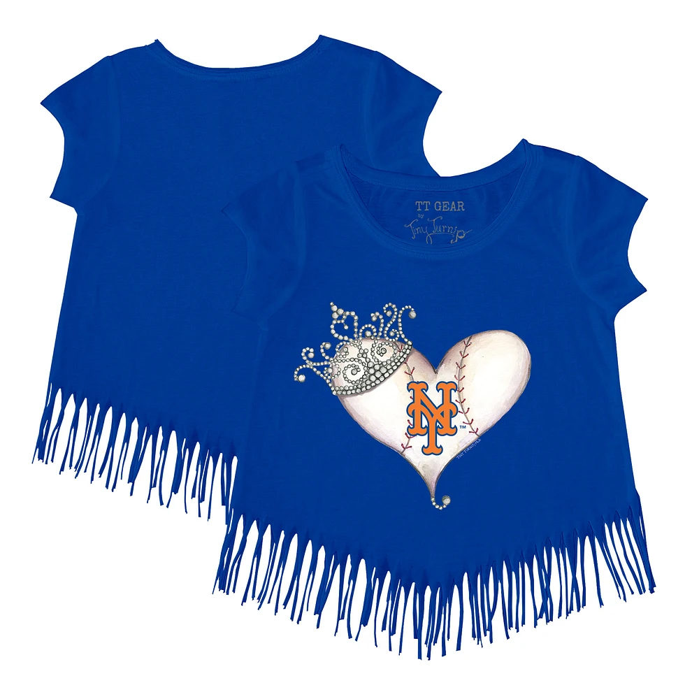 Girls Toddler Tiny Turnip Royal New York Mets Tiara Heart Fringe T-Shirt