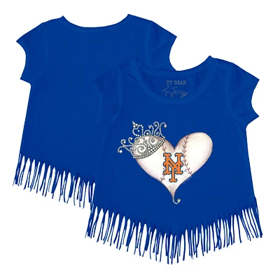 Girls Toddler Tiny Turnip Royal New York Mets Tiara Heart Fringe T-Shirt