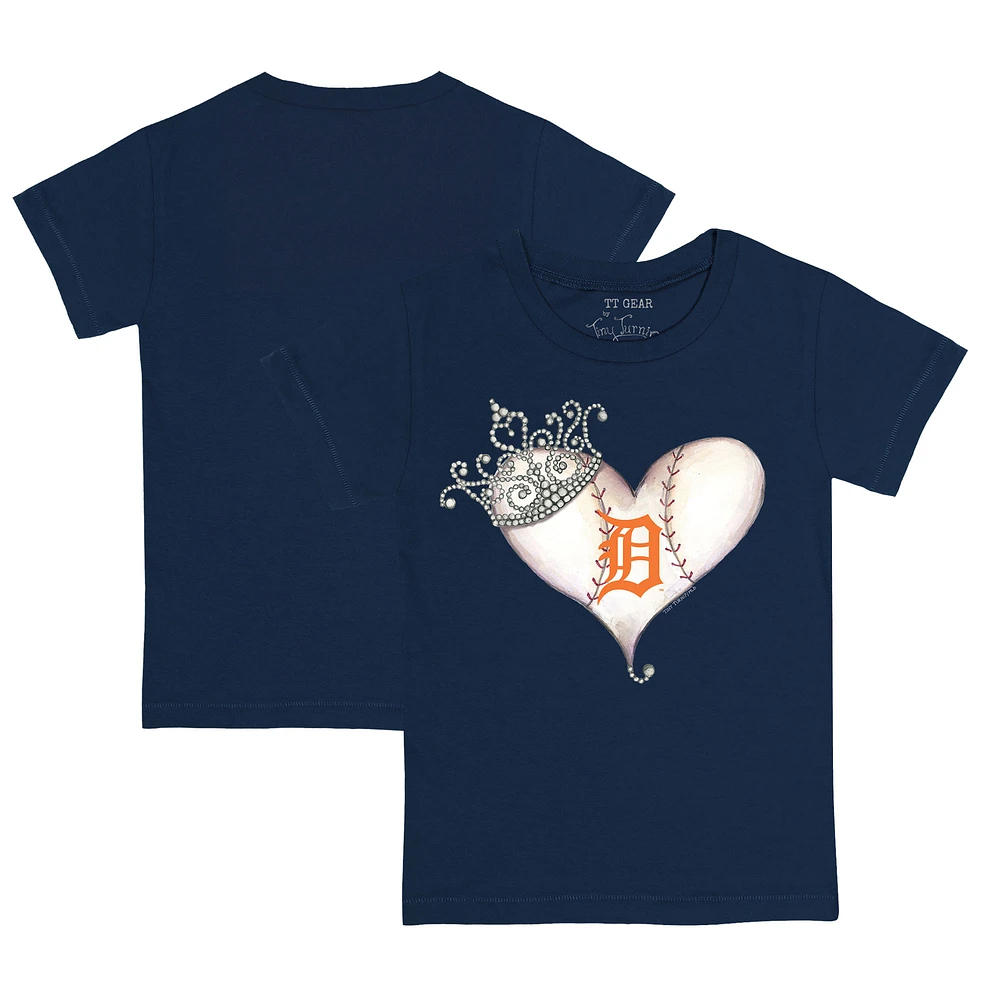 Toddler Tiny Turnip Navy Detroit Tigers Tiara Heart T-Shirt