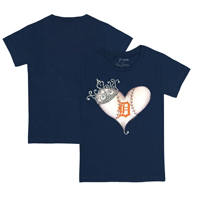 Toddler Tiny Turnip Navy Detroit Tigers Tiara Heart T-Shirt