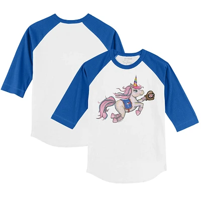 Toddler Tiny Turnip White/Royal Toronto Blue Jays Unicorn 3/4-Sleeve Raglan T-Shirt