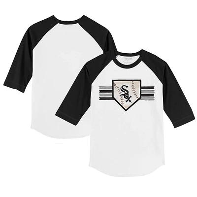 Youth Tiny Turnip White/Black Chicago White Sox Base Stripe 3/4-Sleeve Raglan T-Shirt