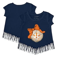 Girls Youth Tiny Turnip Navy Houston Astros Baseball Bow Fringe T-Shirt