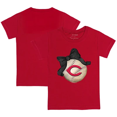 Youth Tiny Turnip Red Cincinnati Reds Baseball Bow T-Shirt