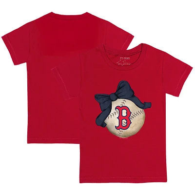 Youth Tiny Turnip Red Boston Sox Baseball Bow T-Shirt