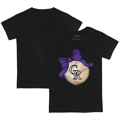 Youth Tiny Turnip Black Colorado Rockies Baseball Bow T-Shirt