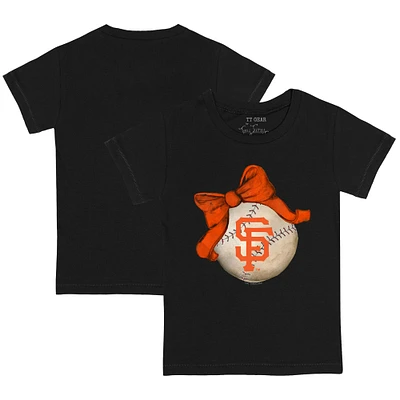 Youth Tiny Turnip Black San Francisco Giants Baseball Bow T-Shirt