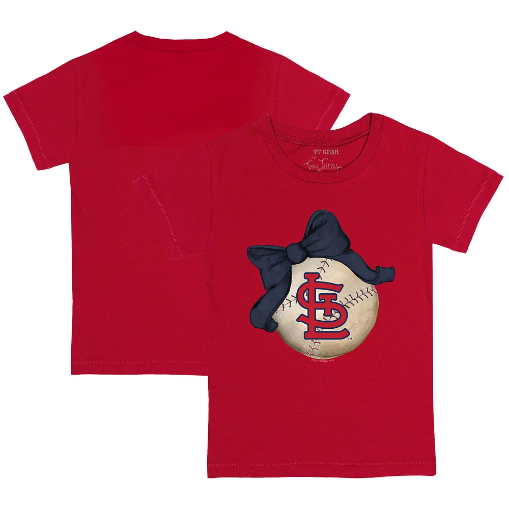 Youth Tiny Turnip Red St. Louis Cardinals Baseball Bow T-Shirt