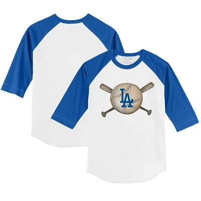 Youth Tiny Turnip White/Royal Los Angeles Dodgers Baseball Cross Bats 3/4-Sleeve Raglan T-Shirt