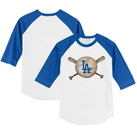 Youth Tiny Turnip White/Royal Los Angeles Dodgers Baseball Cross Bats 3/4-Sleeve Raglan T-Shirt