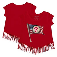 Girls Youth Tiny Turnip Red Philadelphia Phillies Baseball Flag Fringe T-Shirt