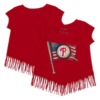 Girls Youth Tiny Turnip Red Philadelphia Phillies Baseball Flag Fringe T-Shirt