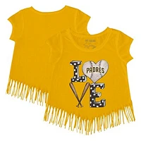 Girls Youth Tiny Turnip Gold San Diego Padres Baseball Love Fringe T-Shirt