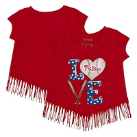 Girls Youth Tiny Turnip Red Philadelphia Phillies Baseball Love Fringe T-Shirt